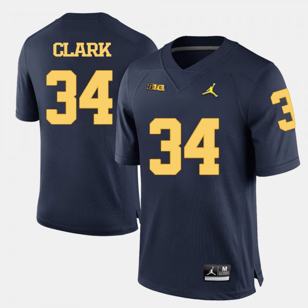 University of Michigan #34 Men Jeremy Clark Jersey Navy Blue College Football Stitched